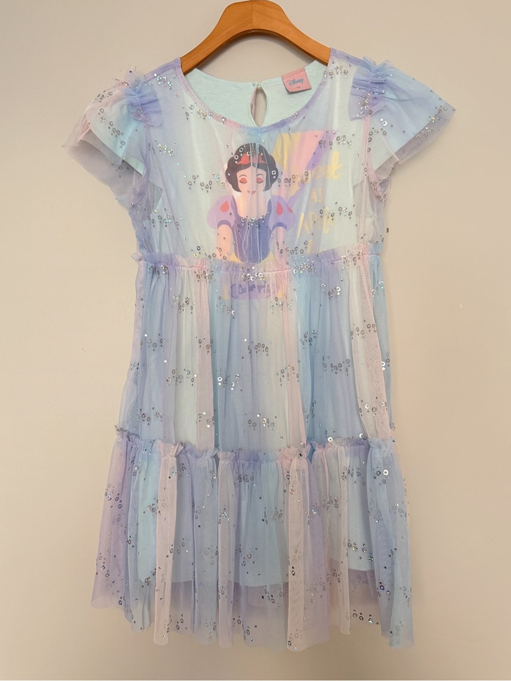 Disney Snow White Pastel Blue & Lavender Sequin Tulle Dress Girls Size 7-8